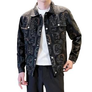 Nouveaux hommes automne rétro décontracté Floral Jacquard Denim veste ethnique haute rue lâche vêtements de travail manteau quotidien en plein air - Product Image 1