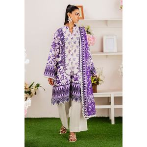 Traje de jardín morado sin costuras de 3 piezas para mujer, talla XS, largo hasta la rodilla, con estampado digital, cuello mandolina, decoración de diamantes, producto boutique ODM - Product Image 2
