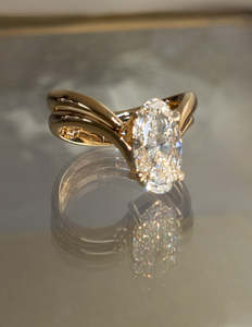 18K Rắn Vàng Cổ Điển Solitaire Nhẫn Thiết Lập Thời Trang Hình Bầu Dục Cắt Moissanite Kim Cương Hứa Nhẫn Độc Đáo Phù Hợp Với Ban Nhạc Cho Cô - Product Image 2