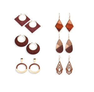 6 pares de pendientes de madera, Pendientes colgantes de lágrima ligeros, pendientes geométricos étnicos africanos, joyería, regalos para mujeres y niñas - Product Image 1
