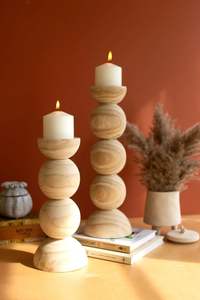 Wooden Candle <b>Stick</b> <b>Vintage</b> Design Home Decorative Candle Holder Deluxe Quality Natural Wood Candle Holder - Product Image 3