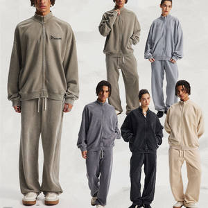 เสื้อฮู้ดมีซิปสำหรับผู้ชายโอเวอร์ไซส์แบบเรียบมีฮู้ดแบบซิปรูดซิปไซส์ใหญ่พิเศษผ้าฝ้ายผ้าฟลีซซักกรด - Product Image 2