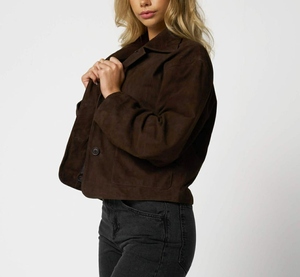 Automne femmes Double boutonnage en peau de mouton Blazer veste vert daim plaine teint solide motif coupe-vent bouton printemps hiver - Product Image 4