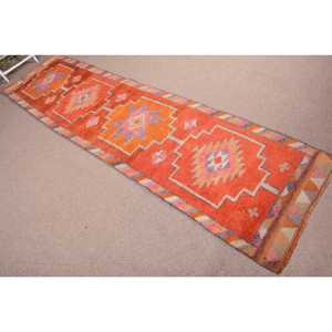 3x11.6 ft <b>Rug</b>, <b>Runner</b> Turkish <b>Rug</b>, Orange Herki Southwestern <b>Rug</b> - Product Image 4