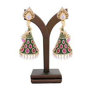Boucles d'oreilles élégantes en plaqué or AD Jumki Boucles d'oreilles traditionnelles AD Bijoux artificiels de luxe Bijoux de fête à la mode fiables - Product Image 1