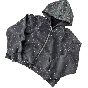 Chaqueta Corta de Corte Cuadrado para Hombre, Lavado Ácido, Decoloración al Sol, 480 g/m², Sudadera con Capucha y Cremallera para Hombre, con Pedrería, 2026 - Product Image 1