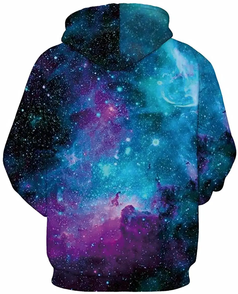 Customized Logo Printed Unisex Hoodies 3D Print Galaxy Pullover Hooded Sweatshirt Hoodies with Big Pockets