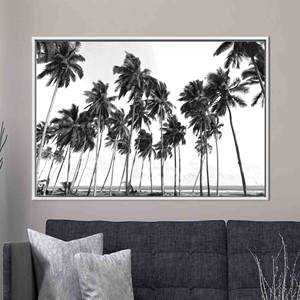 Obra de arte impresa en lienzo: Palmeras modernas en blanco y negro, 1P: Enmarcado en blanco - Product Image 1