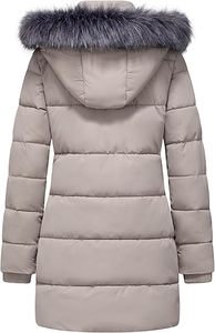 Abrigo largo acolchado tejido transpirable para mujer estilo de moda de invierno con ribete de capucha de piel de lujo - Product Image 2