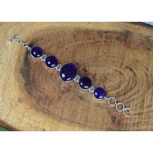 925 Sterling Silver Fine <b>Bangle</b> <b>Bracelet</b> with Amethyst Gemstone - Product Image 1