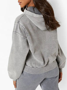 Sudadera con Capucha para Mujer, Estilo Casual, Lavado Ácido, Colores Sólidos, Manga Larga, Corte Holgado, Tejido de Punto para Invierno - Product Image 5