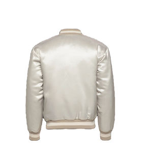 <b>Men's</b> Cream Satin Bomber <b>Jacket</b> Regular Fit Turn-down Collar Single Breasted Solid Color Casual Autumn Wear - Product Image 4
