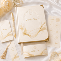LABON Golden Veil Organisateur de Mariage Personnalisé de Luxe Ivoire, avec Couverture Arquée Dorée, pour Budget, Liste des Invités et Calendrier, OEM