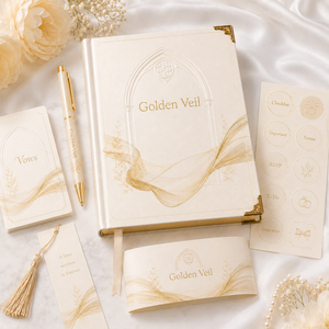 LABON Golden Veil Organisateur de Mariage Personnalisé de Luxe Ivoire, avec Couverture Arquée Dorée, pour Budget, Liste des Invités et Calendrier, OEM - Product Image 4