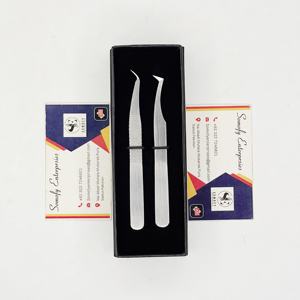 Pince à épiler d'extension de cils en acier inoxydable japonais de haute qualité professionnelle nouvelles formes ensemble Non magnétique argent mat denté - Product Image 1