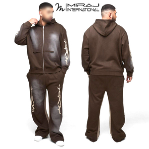 Survêtements en molleton de coton écologique de style évasé unisexe marron avec logo personnalisé, respirant, grande taille, motif uni - Product Image 4