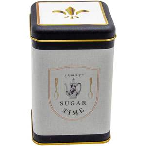 1.6L Vintage Café-Diseño de textura de lino inspirado 105x105x160mm Lata de almacenamiento de metal cuadrado para comida inspirada en cafés clásicos - Product Image 1