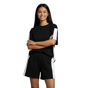 Ensemble deux pièces pour femmes, couleur unie, 100% coton, broderie vintage, style streetwear, t-shirt à manches courtes et short pour femmes - Product Image 3