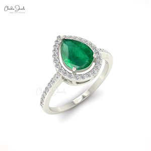 Anillo de declaración étnica 2024 para mujer, diseño de lágrima de oro puro de 14K, anillo de cóctel de diamante Esmeralda genuino 1,17 TCW, fiesta de boda - Product Image 3