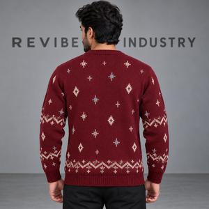 Pull tricoté personnalisé pour homme, motif renne de Noël, jacquard bordeaux, col rond, pour l'hiver et les fêtes, vente en gros OEM - Product Image 3