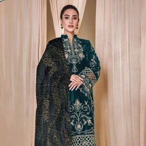 Terciopelo sueños invierno Conjunto elegante bordado terciopelo Shalwar Kameez Tubby seda Digital impreso Dupatta para Indio paquistaní - Product Image 1