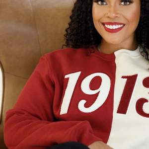 Sweat-shirt à col rond en chenille bicolore 1913, en polaire premium, personnalisable, pour sororité grecque DST Delta, chaud pour l'hiver - Product Image 4