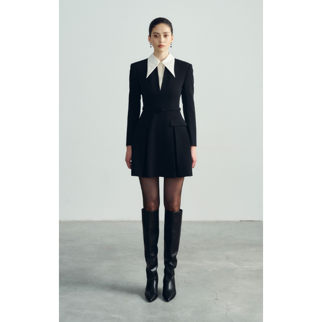 high quality a line dress Linen A-Line Dress - Elegant Wrap Dress with Tie Waist