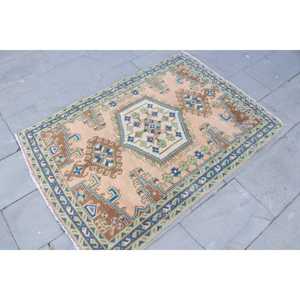Tapis turc vintage, tapis d'appoint 3,3x4,8 pieds, tapis patchwork marron et bleu - Product Image 3