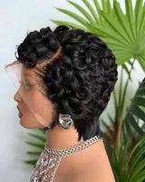 Perruque courte bouclée 13x4 Lace Front pour coupe Pixie, cheveux humains vierges brésiliens, style court pour femmes noires, dentelle transparente, 6 pouces