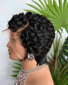 วิกผมสั้นแบบ Pixie Cut  13x4 Lace Front  <span class=keywords><strong>ผม</strong></span>แท้บราซิล  สำหรับ<span class=keywords><strong>ผู้หญิง</strong></span>ผิวสี  แบบลอน<span class=keywords><strong>สั้น</strong></span>  พร้อมเชือกผูกแบบใส  ขนาด 6 นิ้ว - Product Image 4
