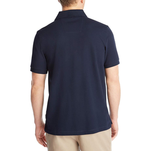 Men's <b>Navy</b> Blue Short Sleeve Cotton Pique Polo Shirt Solid Color Casual Breathable Knitted Regular Fit - Product Image 5