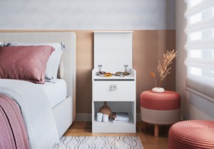 Table de chevet moderne LOCK à 1 tiroir, mobilier de chambre à coucher, bois blanc, design brésilien, montage facile - Product Image 6