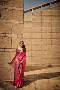 El último traje de diseñador Evergreen, excelente calidad, la mejor blusa Sari de seda cruda Khadi suave con trabajo de tejido, proveedor mundial - Product Image 4