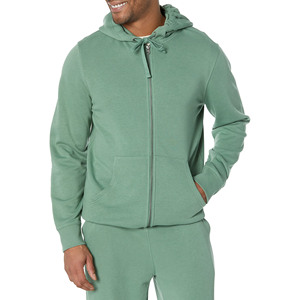 Sweatshirts à capuche slim vert sauge avec logo imprimé personnalisé Full Zip Sports Plain Broderie Basics Coton mélangé Sweats à capuche et sweatshirts pour hommes - Product Image 1