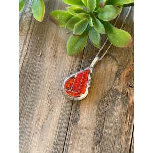 Brandon Etcitty Red <b>Opal</b> <b>Pendant</b> with Sterling Silver Inlay Man-Made Bezel Setting - Product Image 3