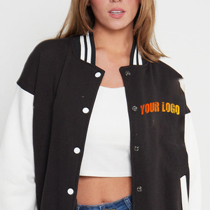 Veste bomber courte personnalisée pour femme, broderie de patch, tissu en laine tricotée, imprimé design, blanc cassé, streetwear OEM - Product Image 6