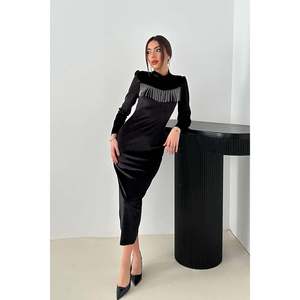 Robe de soirée en velours noir scintillant en gros - Product Image 4