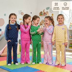 Conjuntos de pijama de manga larga con lunares para niñas OEM/ODM, ropa de dormir informal para niños, conjunto a juego, conjunto de ropa para niñas. - Product Image 1