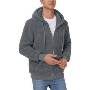 Custom Cotton Full Zip Hoodies <b>Men's</b> Sherpa <b>Fleece</b> <b>Lined</b> <b>Jacket</b> Soft Warm Plaid Full Zipper Sherpa Hoodies Sweatshirts Grey - Product Image 1