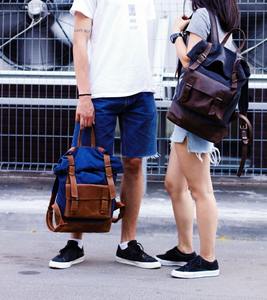 Leather Canvas <b>Backpack</b> Soft Breathable <b>Heavy</b> <b>Duty</b> Outdoor Travel School Work Hiking Use Unisex Durable Multi Pocket Capacity - Product Image 1