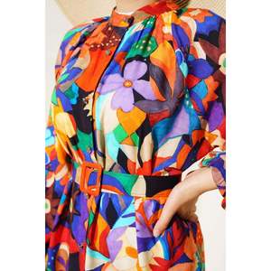 Robe boutonnée à motifs mélangés moutarde - Product Image 2