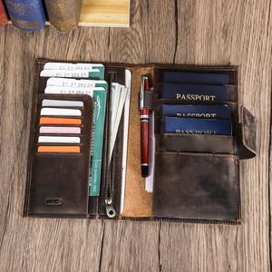 <b>Family</b> Genuine Leather <b>Passport</b> Cover Tag <b>Wallet</b> Crazy Horse Travel Holder Custom Vintage RFID Blocking Multi-Function Large - Product Image 5