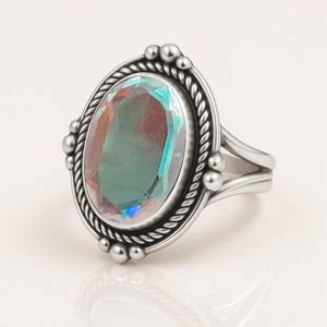 Bague en quartz Aura d'ange la plus vendue, argent sterling 925, forme ovale 10x14mm, bijou bohème, pierre précieuse, bijoux de mariage pour femmes - Product Image 6