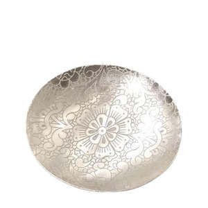 Assiette de service en métal argenté à bordure perlée, plat à salade en acier inoxydable, vaisselle écologique pour un usage sucré, argent - Product Image 6