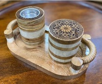 Ensemble de brûleur à bakhoor en bois et résine, artisanal, écologique et luxueux, avec boîte et plateau, porte-encens Medkhan, parfum Fraise Océanique