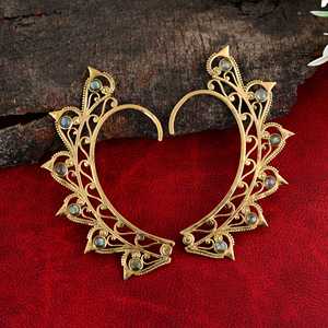 Trendy Design Boho <b>Ear</b> <b>Cuff</b> Earrings Tribal Brass Jewelry for Women 18k Gold Plated Filigree Labradorite Earrings Wholesale OEM - Product Image 3