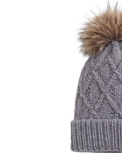 Gorro de Invierno Personalizado de Punto Gris con Pompón de Piel Sintética, Tejido de Cable, Grueso, Cálido, Mezcla de Lana Acrílica, Fabricante Personalizado, Unisex - Product Image 2