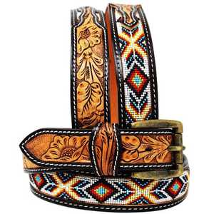 เข็มขัดลูกปัดออกแบบจากหนังวัว100% สำหรับผู้ชายและผู้หญิงสไตล์ตะวันตกลายหนังวัวอเมริกันแบบถักด้วยมือสำหรับใส่ทำงาน - Product Image 6