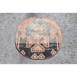 พรมขนาด 2.6x2.6 ฟุต, พรมวินเทจตุรกี, พรมลายปะติดสีดำส้ม - Product Image 3