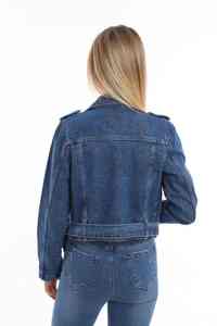 Veste en jean tendance pour femmes, style 2024, mode, déchirée, délavée à l'acide, unie, streetwear, veste en jean élégante, denim tendance - Product Image 5